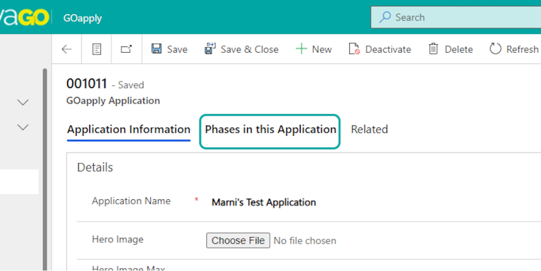 Click on Phases in this Application