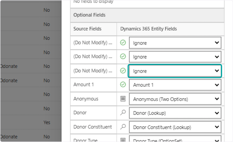 In the top 3 fields on the list that start with "(Do Not Modify)" Select Ignore from the drop down list