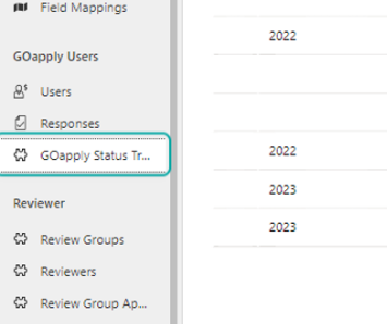 Go to the GOapply Status Tracking entity