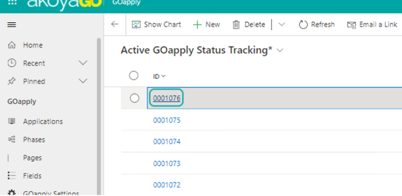 Select the Status Tracking record you created.